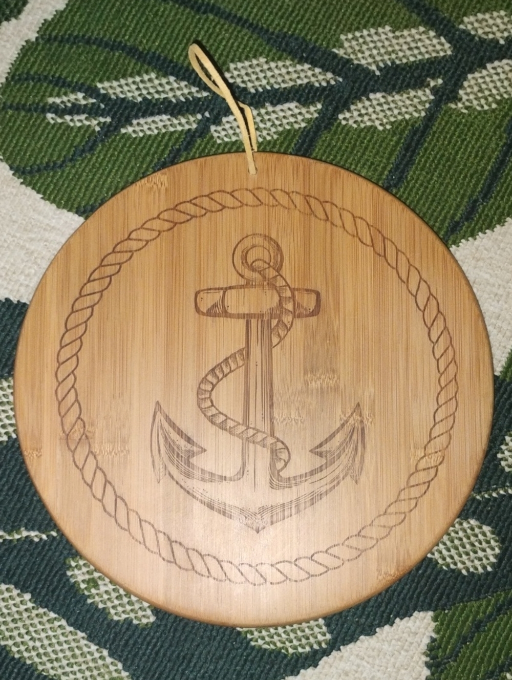 Nautical Anchor Engraved Wooden Wall Hanging - Natural Bamboo